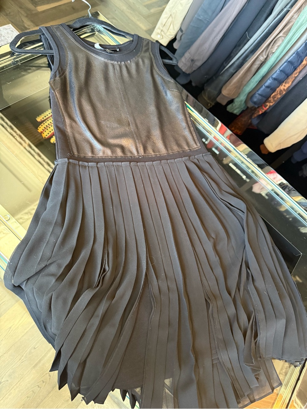 BCBGMaxAzria Faux-Leather Bodice Mini Dress